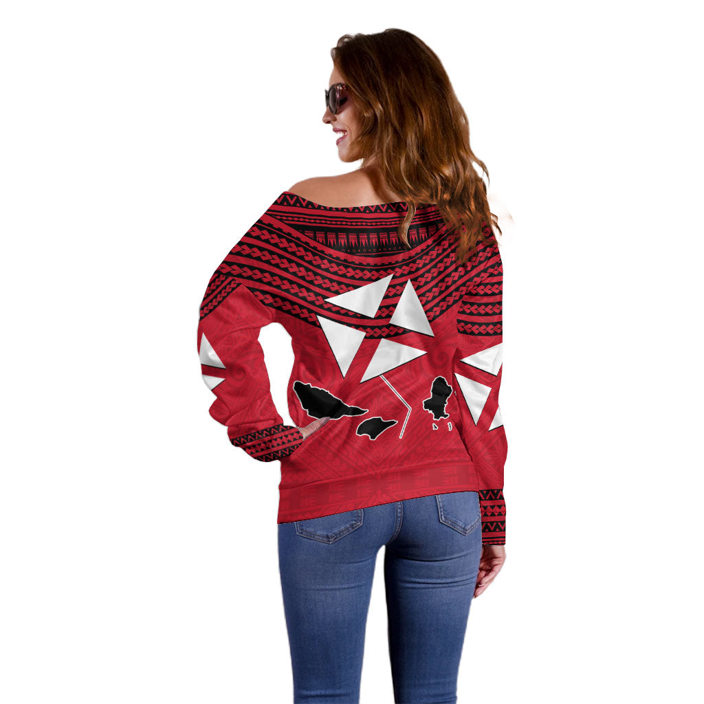 Wallis And Futuna Off Shoulder Sweater Polynesian Tattoo Flag Map TS04 - Polynesian Pride