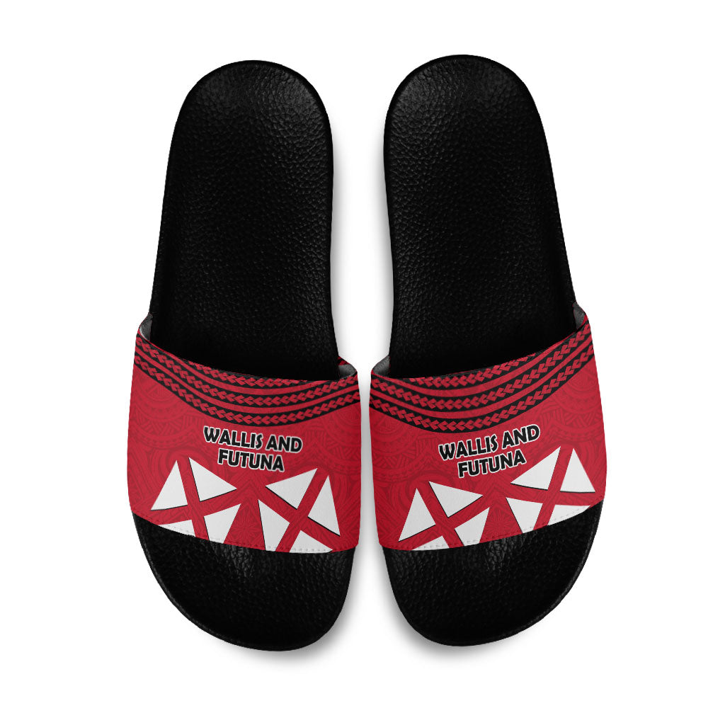 Wallis And Futuna Slide Sandals Polynesian Tattoo Flag Map TS04 Red Black - Polynesian Pride