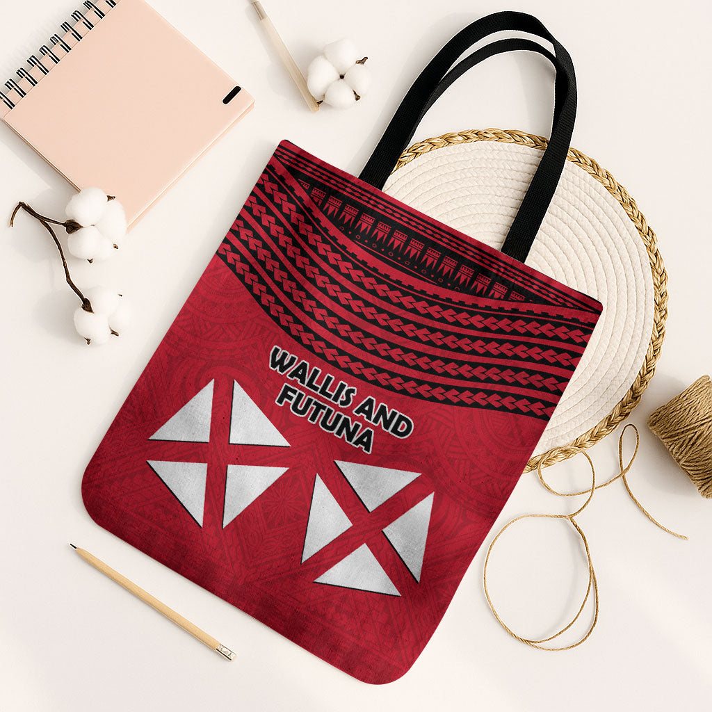 Wallis And Futuna Tote Bag Polynesian Tattoo Flag Map TS04 Black Strap One Size Red Black - Polynesian Pride