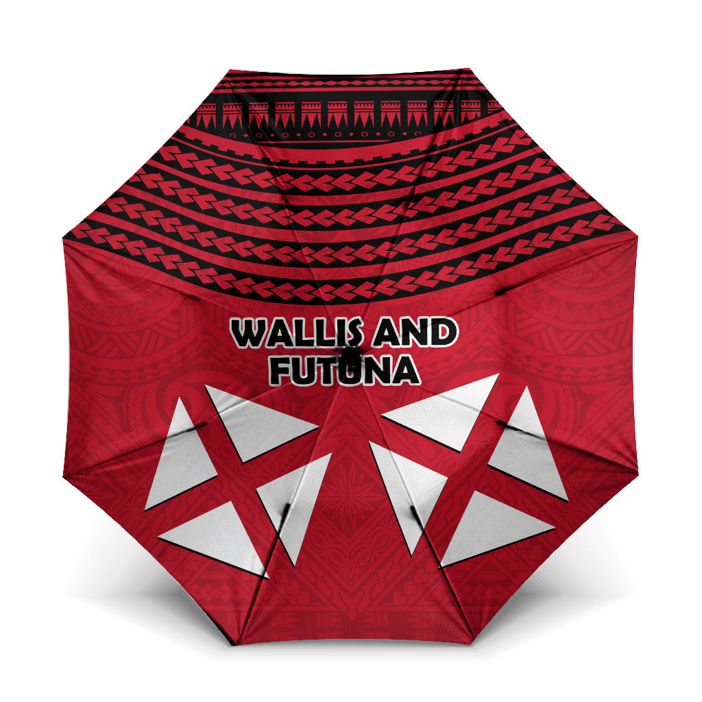 Wallis And Futuna Umbrella Polynesian Tattoo Flag Map TS04 One Size Folded 11.42 inch Opened Diameter 37.4 inch Red Black - Polynesian Pride