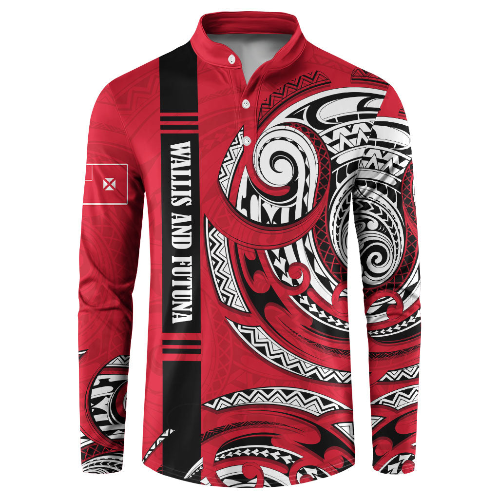 Wallis And Futuna Button Sweatshirt Tribal Polynesian Tattoo Flag Motif TS04 Red Black - Polynesian Pride