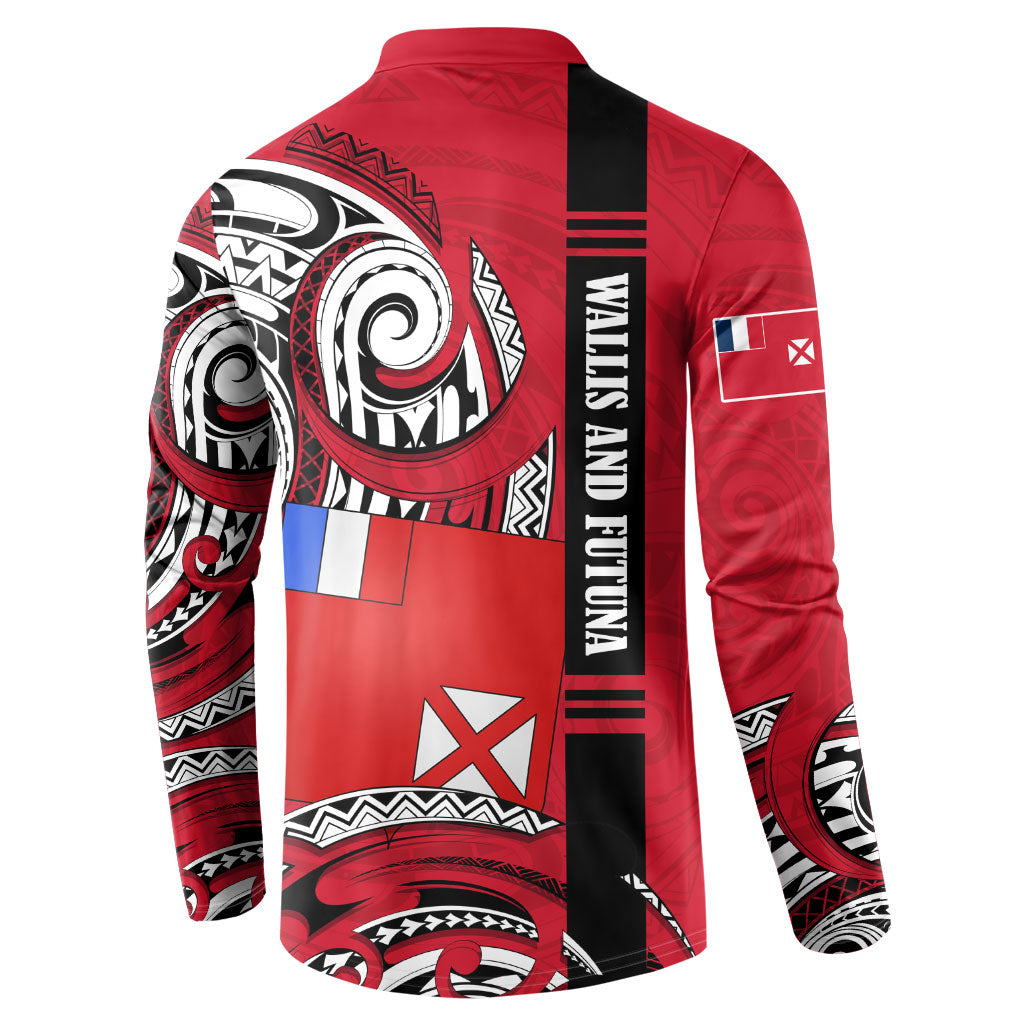 Wallis And Futuna Button Sweatshirt Tribal Polynesian Tattoo Flag Motif TS04 - Polynesian Pride