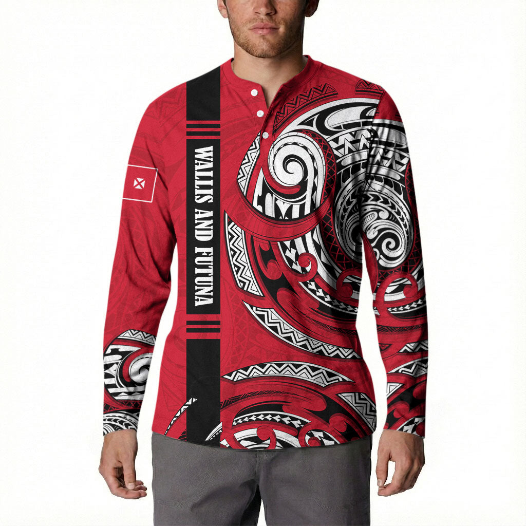 Wallis And Futuna Button Sweatshirt Tribal Polynesian Tattoo Flag Motif TS04 - Polynesian Pride