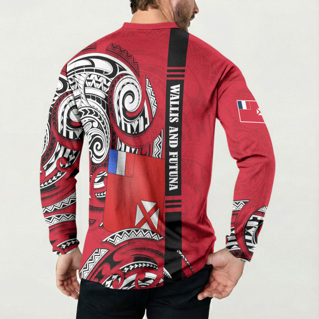 Wallis And Futuna Button Sweatshirt Tribal Polynesian Tattoo Flag Motif TS04 - Polynesian Pride