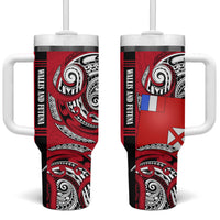 Wallis And Futuna Tumbler With Handle Tribal Polynesian Tattoo Flag Motif TS04 One Size: 40 oz Red Black - Polynesian Pride