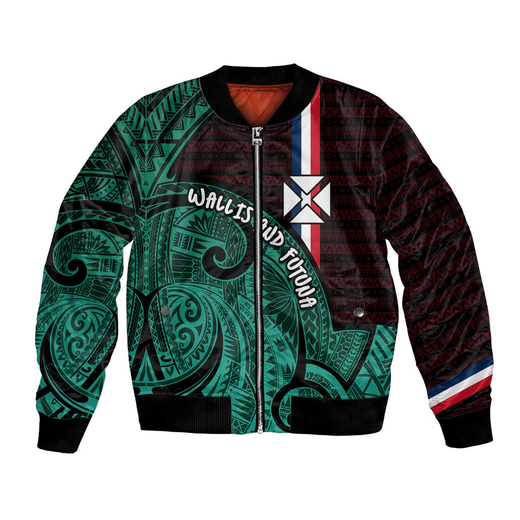 Wallis And Futuna Bomber Jacket Tribal Polynesian Tattoo Heritage Cross Flag TS04 Unisex Green Black - Polynesian Pride