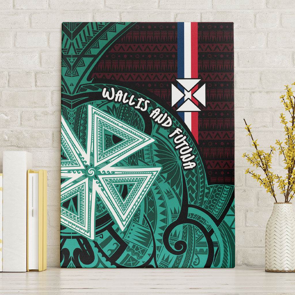 Wallis And Futuna Canvas Wall Art Tribal Polynesian Tattoo Heritage Cross Flag TS04 Without Frame Green Black - Polynesian Pride
