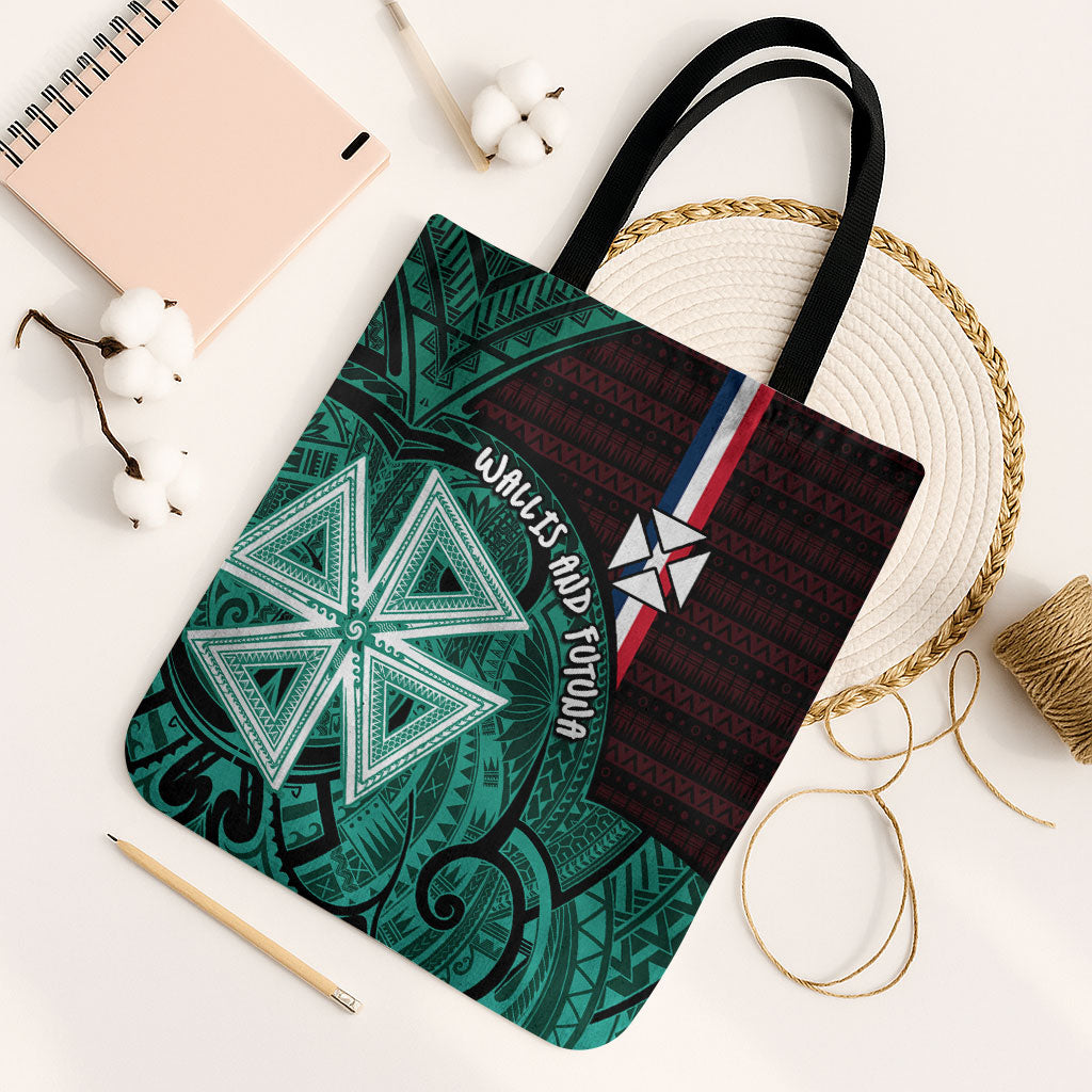 Wallis And Futuna Tote Bag Tribal Polynesian Tattoo Heritage Cross Flag TS04 Black Strap One Size Green Black - Polynesian Pride