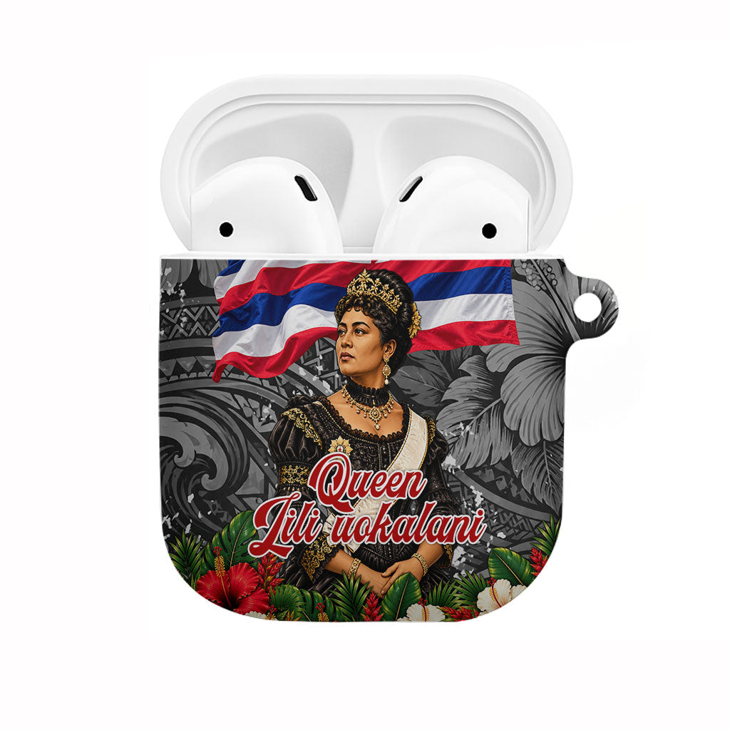 Queen Liliuokalani Hawaiian Flag AirPods Case Polynesian Tribal Pattern And Tropical Hibiscus