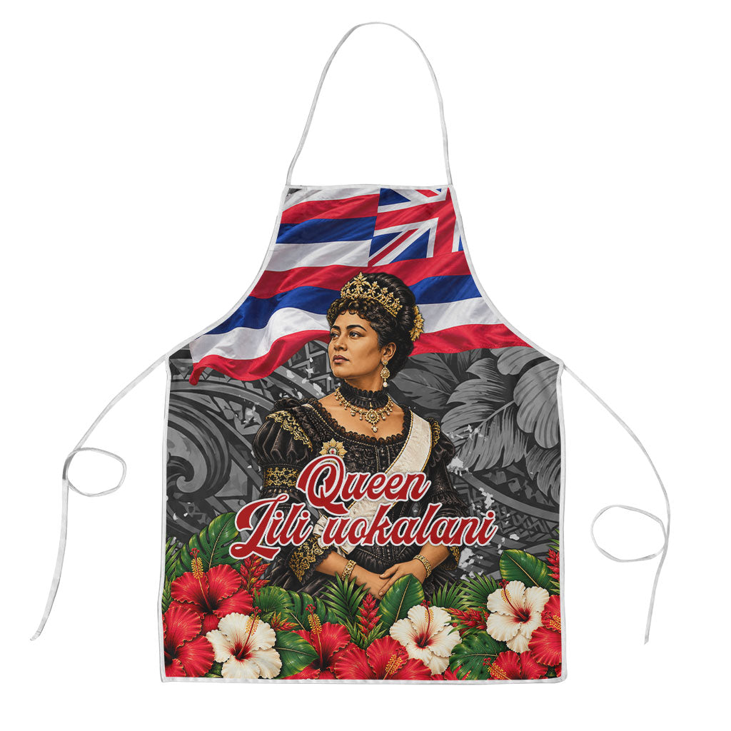 Queen Liliuokalani Hawaiian Flag Apron Polynesian Tribal Pattern And Tropical Hibiscus