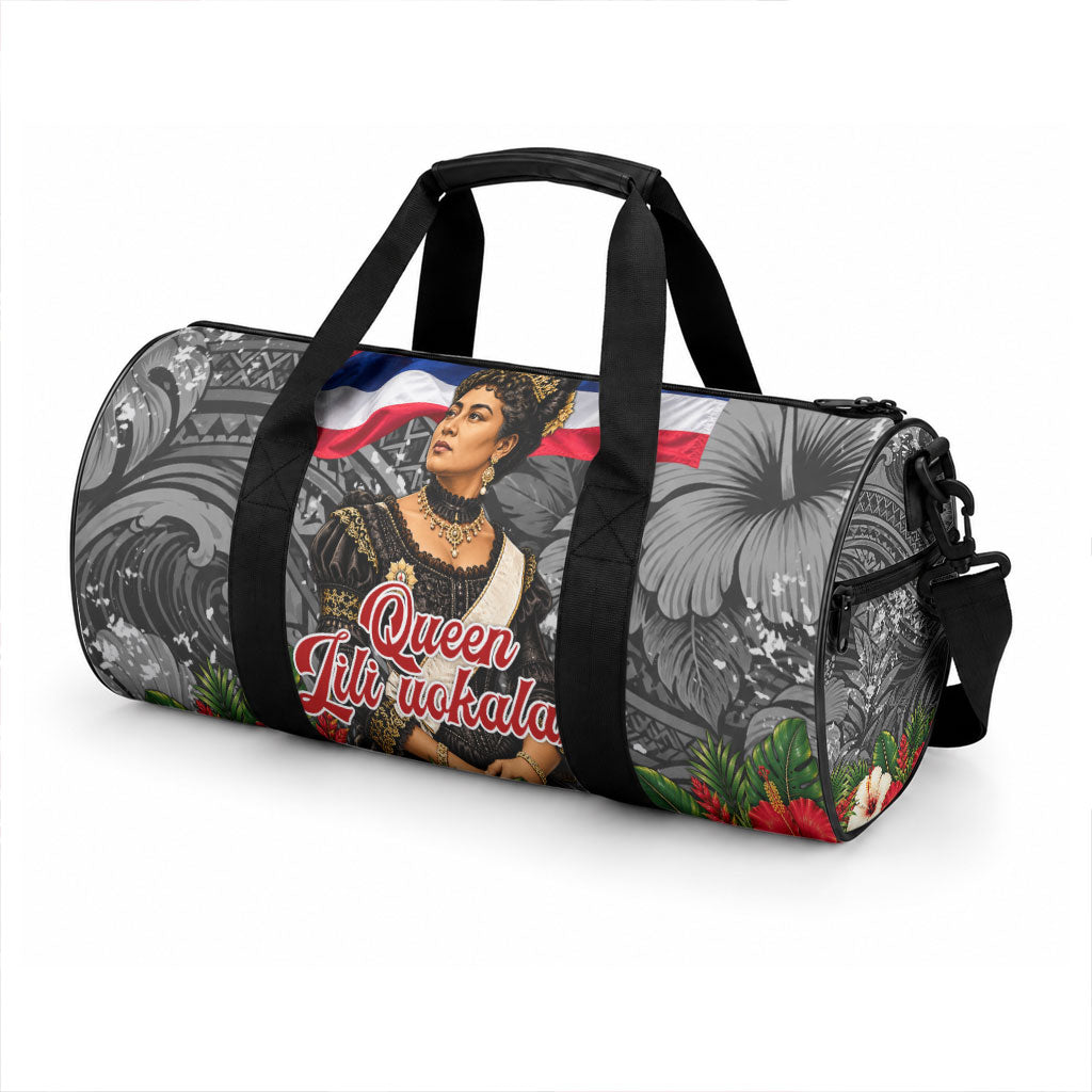 Queen Liliuokalani Hawaiian Flag Duffle Bag Polynesian Tribal Pattern And Tropical Hibiscus TS04 - Polynesian Pride