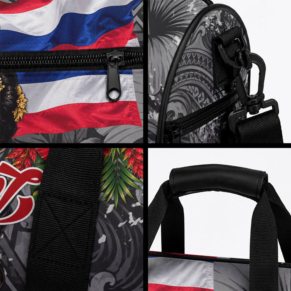 Queen Liliuokalani Hawaiian Flag Duffle Bag Polynesian Tribal Pattern And Tropical Hibiscus TS04 - Polynesian Pride