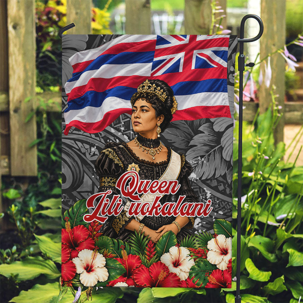 Queen Liliuokalani Hawaiian Flag Garden Flag Polynesian Tribal Pattern And Tropical Hibiscus TS04 Garden Flag Grey Red - Polynesian Pride