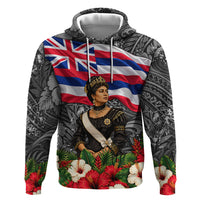 Queen Liliuokalani Hawaiian Flag Hoodie Polynesian Tribal Pattern And Tropical Hibiscus TS04 Pullover Hoodie Grey Red - Polynesian Pride