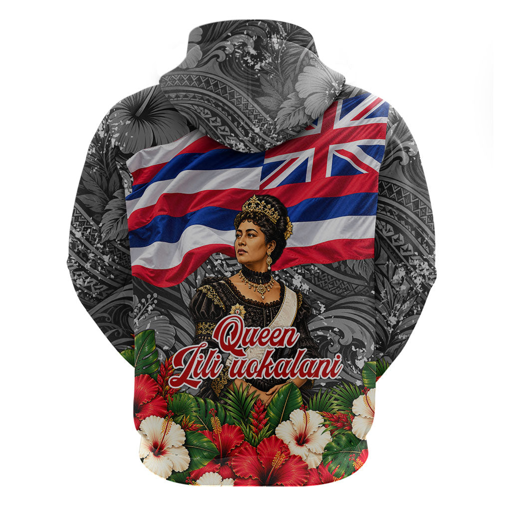 Queen Liliuokalani Hawaiian Flag Hoodie Polynesian Tribal Pattern And Tropical Hibiscus TS04 - Polynesian Pride
