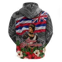 Queen Liliuokalani Hawaiian Flag Hoodie Polynesian Tribal Pattern And Tropical Hibiscus TS04 - Polynesian Pride