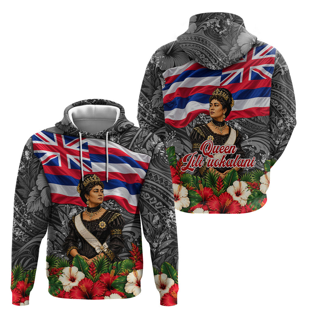 Queen Liliuokalani Hawaiian Flag Hoodie Polynesian Tribal Pattern And Tropical Hibiscus TS04 - Polynesian Pride