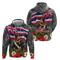 Queen Liliuokalani Hawaiian Flag Hoodie Polynesian Tribal Pattern And Tropical Hibiscus TS04 - Polynesian Pride