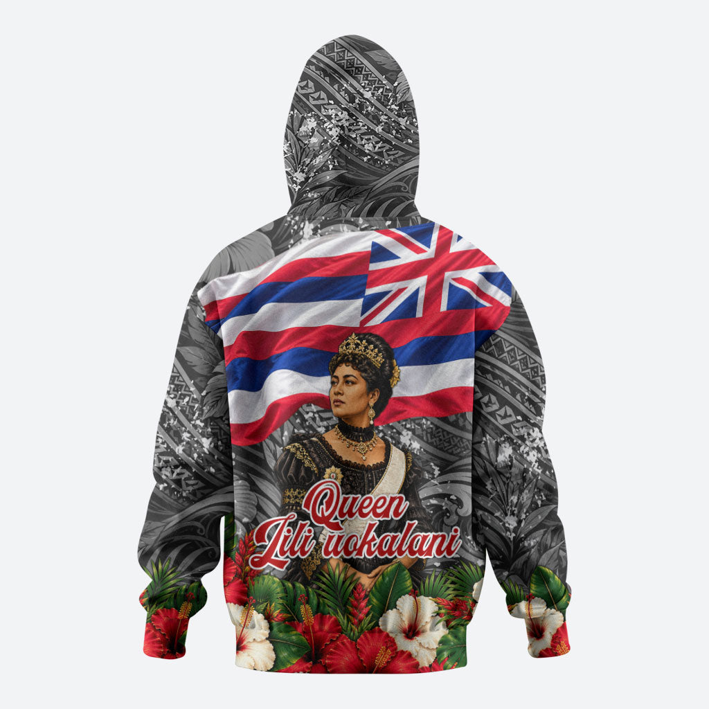 Queen Liliuokalani Hawaiian Flag Hoodie Polynesian Tribal Pattern And Tropical Hibiscus TS04 - Polynesian Pride