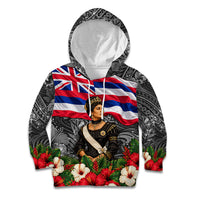 Queen Liliuokalani Hawaiian Flag Kid Hoodie Polynesian Tribal Pattern And Tropical Hibiscus TS04 Hoodie Grey Red - Polynesian Pride