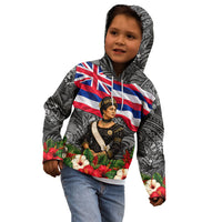 Queen Liliuokalani Hawaiian Flag Kid Hoodie Polynesian Tribal Pattern And Tropical Hibiscus TS04 - Polynesian Pride