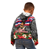 Queen Liliuokalani Hawaiian Flag Kid Hoodie Polynesian Tribal Pattern And Tropical Hibiscus TS04 - Polynesian Pride