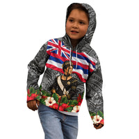 Queen Liliuokalani Hawaiian Flag Kid Hoodie Polynesian Tribal Pattern And Tropical Hibiscus TS04 - Polynesian Pride