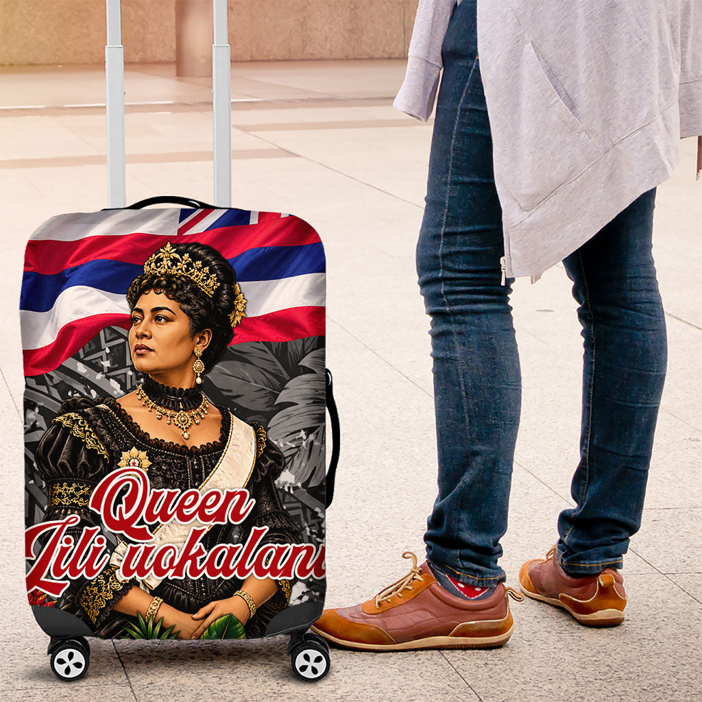 Queen Liliuokalani Hawaiian Flag Luggage Cover Polynesian Tribal Pattern And Tropical Hibiscus