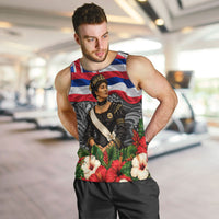 Queen Liliuokalani Hawaiian Flag Men Tank Top Polynesian Tribal Pattern And Tropical Hibiscus TS04 Grey Red - Polynesian Pride