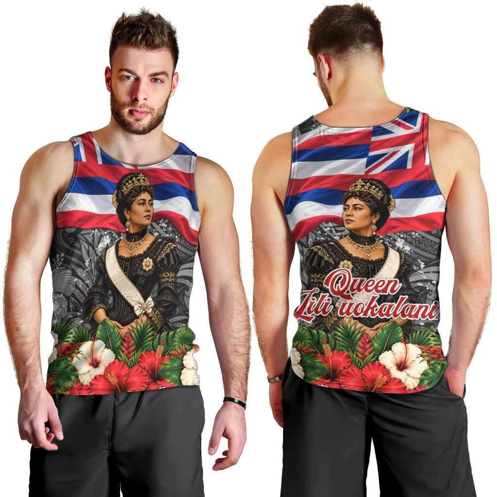 Queen Liliuokalani Hawaiian Flag Men Tank Top Polynesian Tribal Pattern And Tropical Hibiscus TS04 - Polynesian Pride