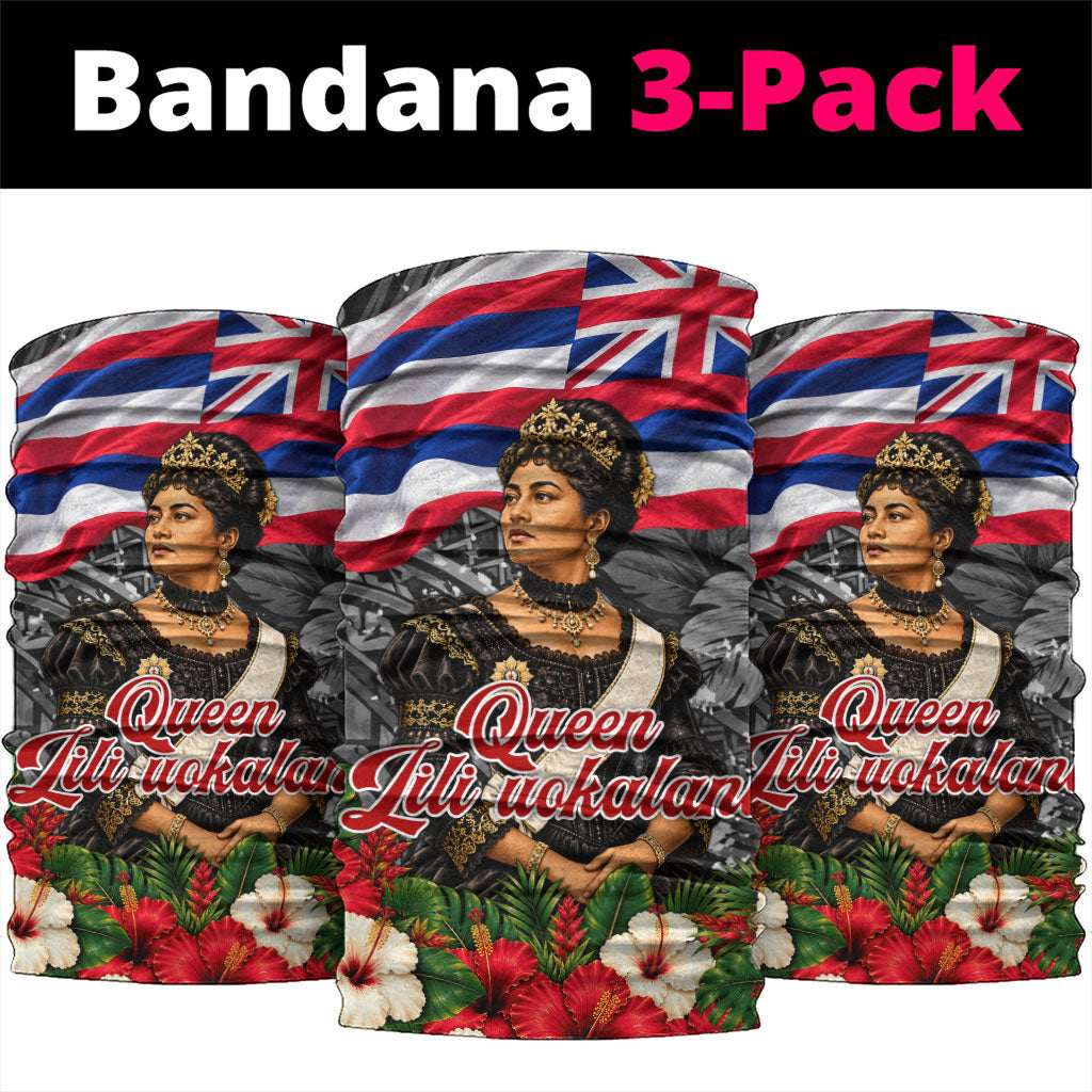 Queen Liliuokalani Hawaiian Flag Neck Gaiter Polynesian Tribal Pattern And Tropical Hibiscus
