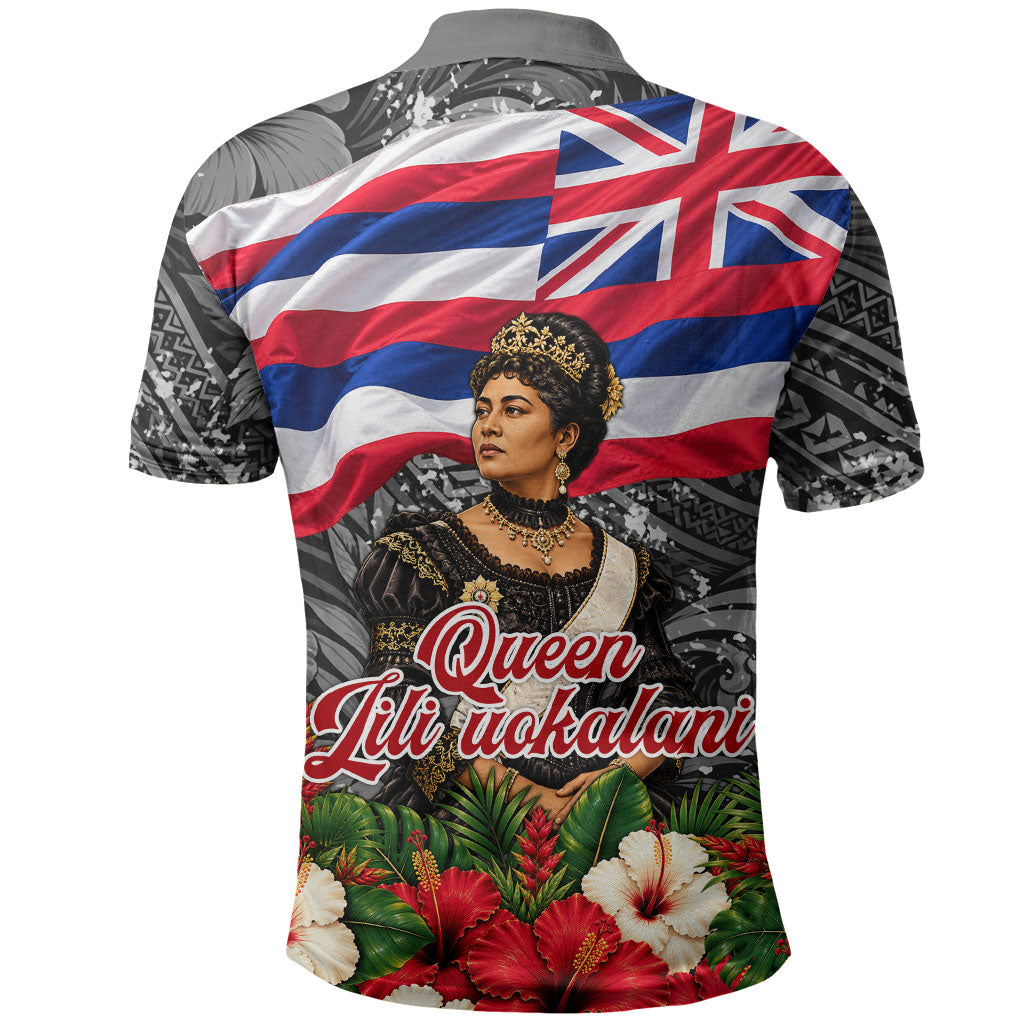 Queen Liliuokalani Hawaiian Flag Polo Shirt Polynesian Tribal Pattern And Tropical Hibiscus TS04 - Polynesian Pride