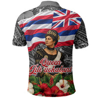 Queen Liliuokalani Hawaiian Flag Polo Shirt Polynesian Tribal Pattern And Tropical Hibiscus TS04 - Polynesian Pride