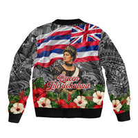 Queen Liliuokalani Hawaiian Flag Sleeve Zip Bomber Jacket Polynesian Tribal Pattern And Tropical Hibiscus TS04 - Polynesian Pride