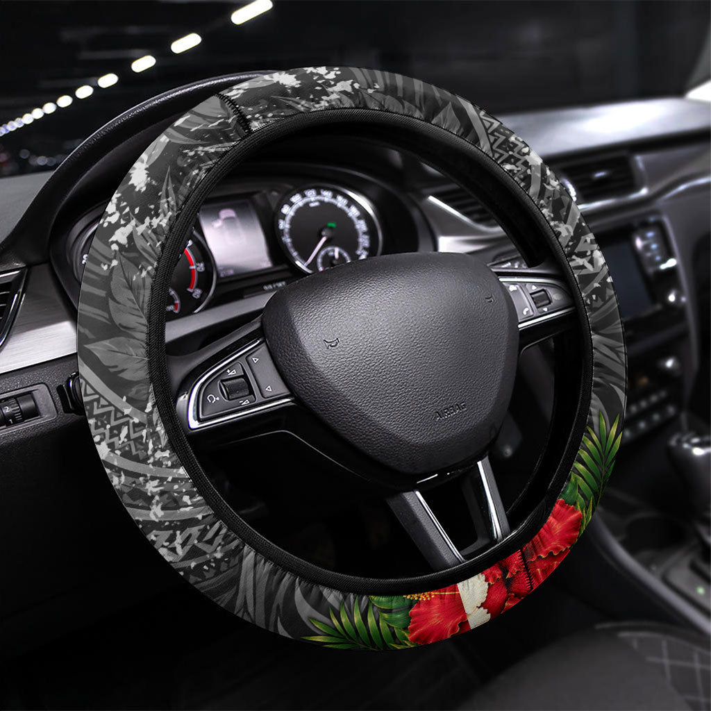 Queen Liliuokalani Hawaiian Flag Steering Wheel Cover Polynesian Tribal Pattern And Tropical Hibiscus