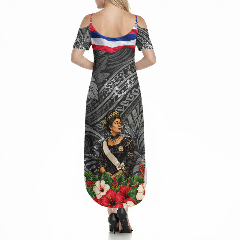 Queen Liliuokalani Hawaiian Flag Summer Maxi Dress Polynesian Tribal Pattern And Tropical Hibiscus TS04 - Polynesian Pride