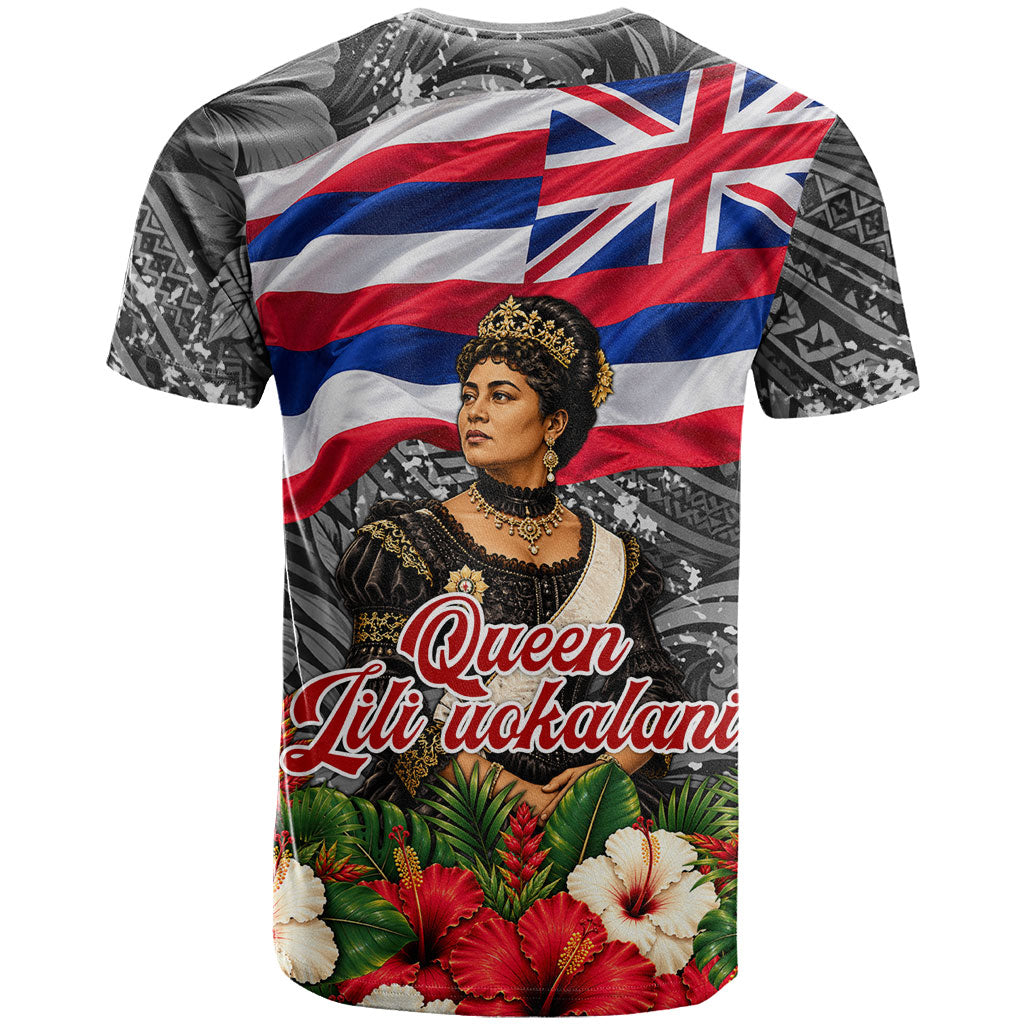 Queen Liliuokalani Hawaiian Flag T Shirt Polynesian Tribal Pattern And Tropical Hibiscus TS04 - Polynesian Pride