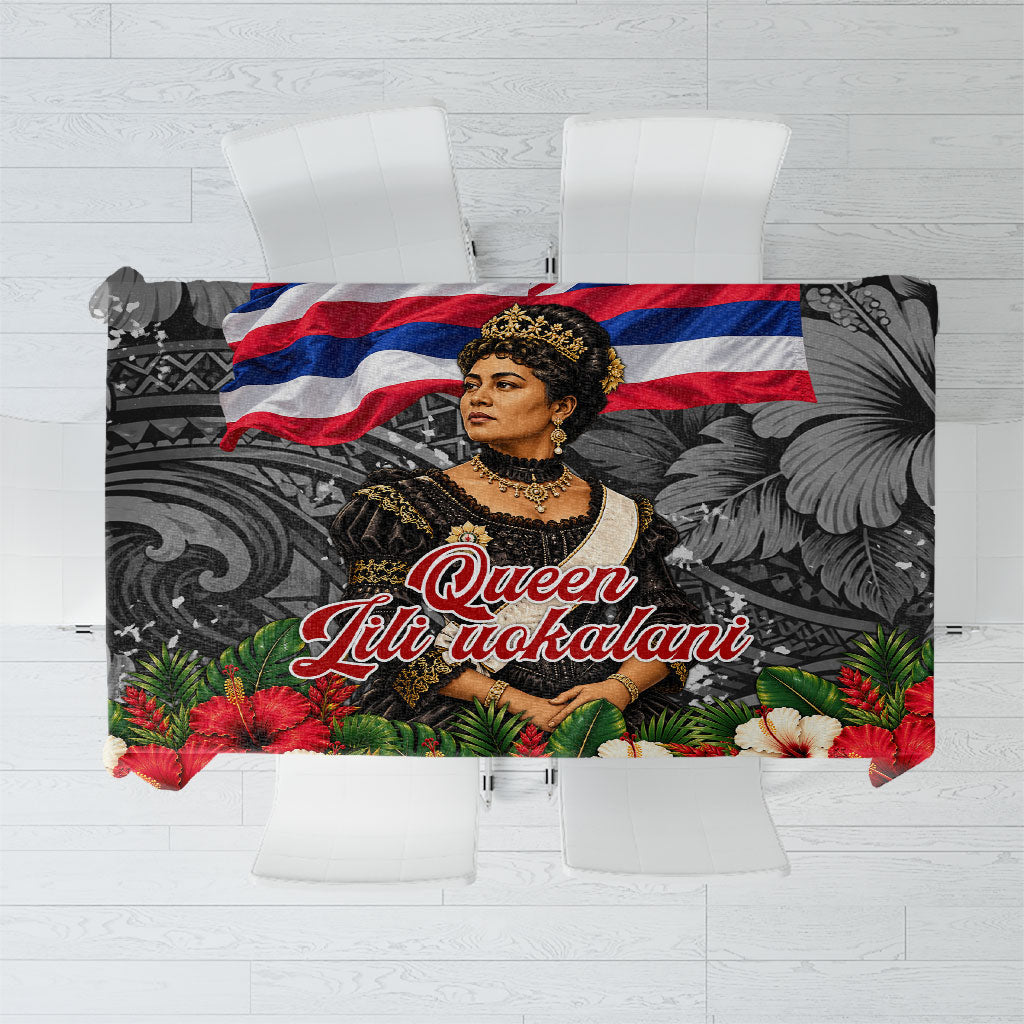 Queen Liliuokalani Hawaiian Flag Tablecloth Polynesian Tribal Pattern And Tropical Hibiscus