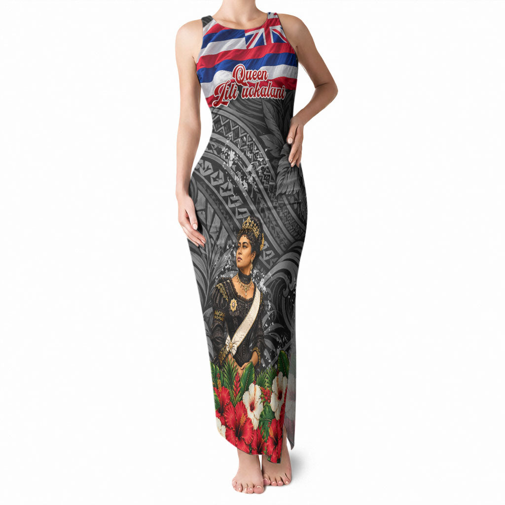 Queen Liliuokalani Hawaiian Flag Tank Maxi Dress Polynesian Tribal Pattern And Tropical Hibiscus