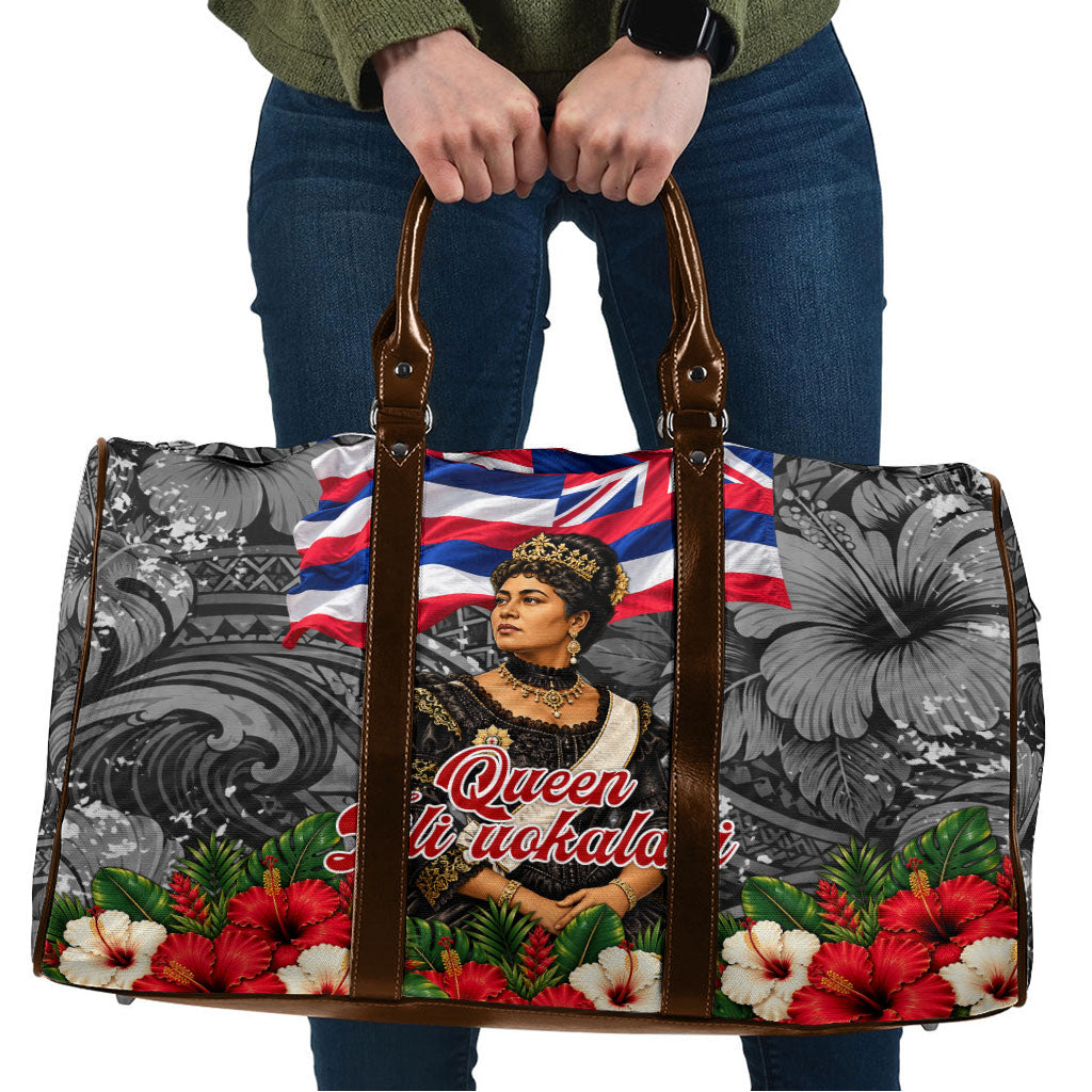 Queen Liliuokalani Hawaiian Flag Travel Bag Polynesian Tribal Pattern And Tropical Hibiscus