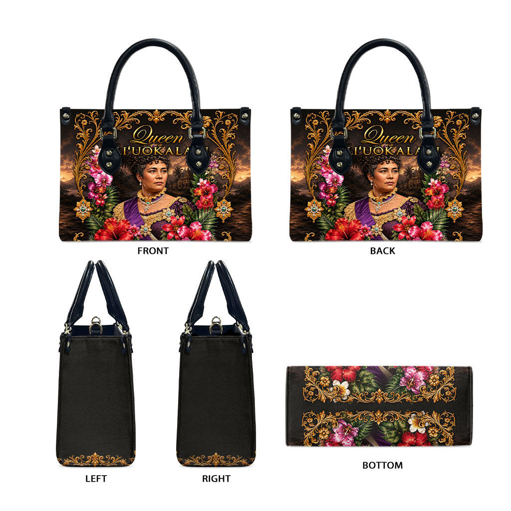 Queen Liliuokalani Hawaii Leather Bag Royal Portrait Golden Floral Frame Tropical Hibiscus TS04 - Polynesian Pride