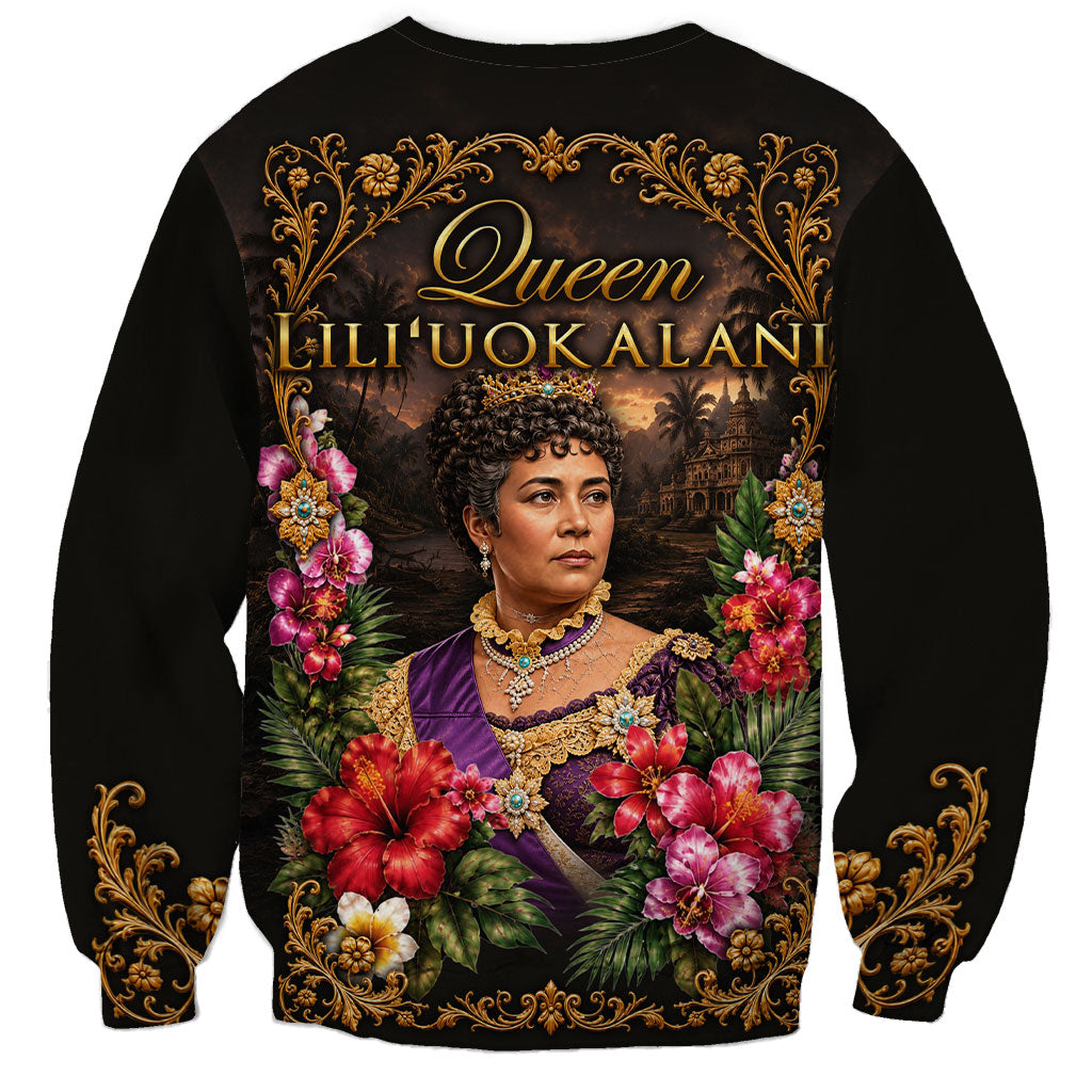 Queen Liliuokalani Hawaii Sweatshirt Royal Portrait Golden Floral Frame Tropical Hibiscus TS04 - Polynesian Pride