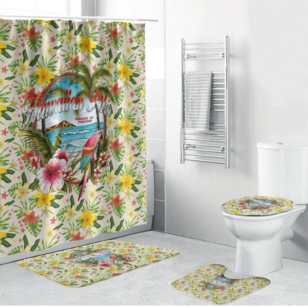 Hawaiian Piko Threads Of Paradise Aloha Bathroom Set Tropical Hibiscus Plumeria TS04 Bathroom Set (4 pcs) White Green - Polynesian Pride