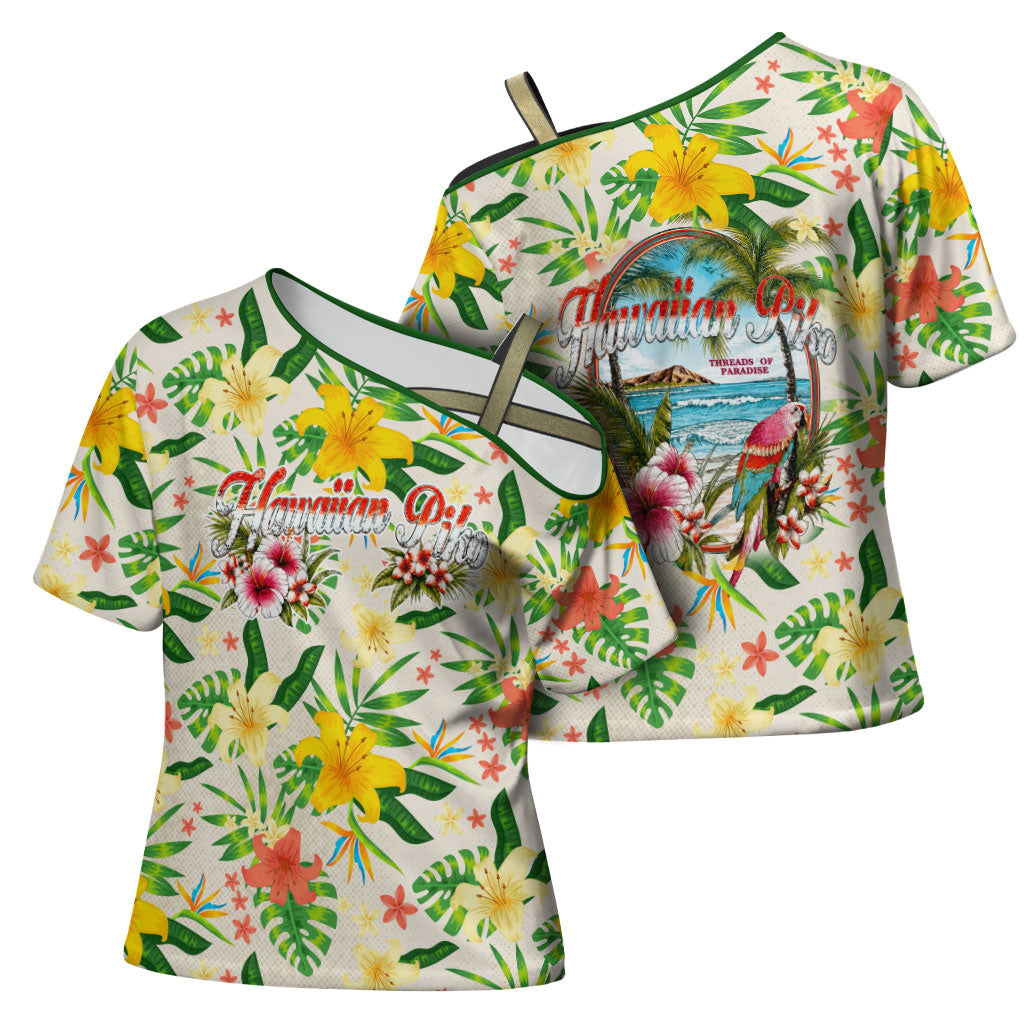 Hawaiian Piko Threads Of Paradise Aloha Cross Shoulder Shirt Tropical Hibiscus Plumeria TS04 - Polynesian Pride