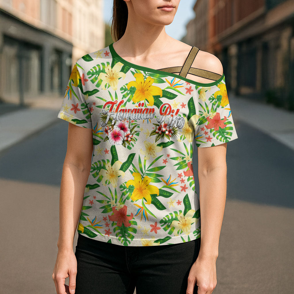 Hawaiian Piko Threads Of Paradise Aloha Cross Shoulder Shirt Tropical Hibiscus Plumeria TS04 - Polynesian Pride