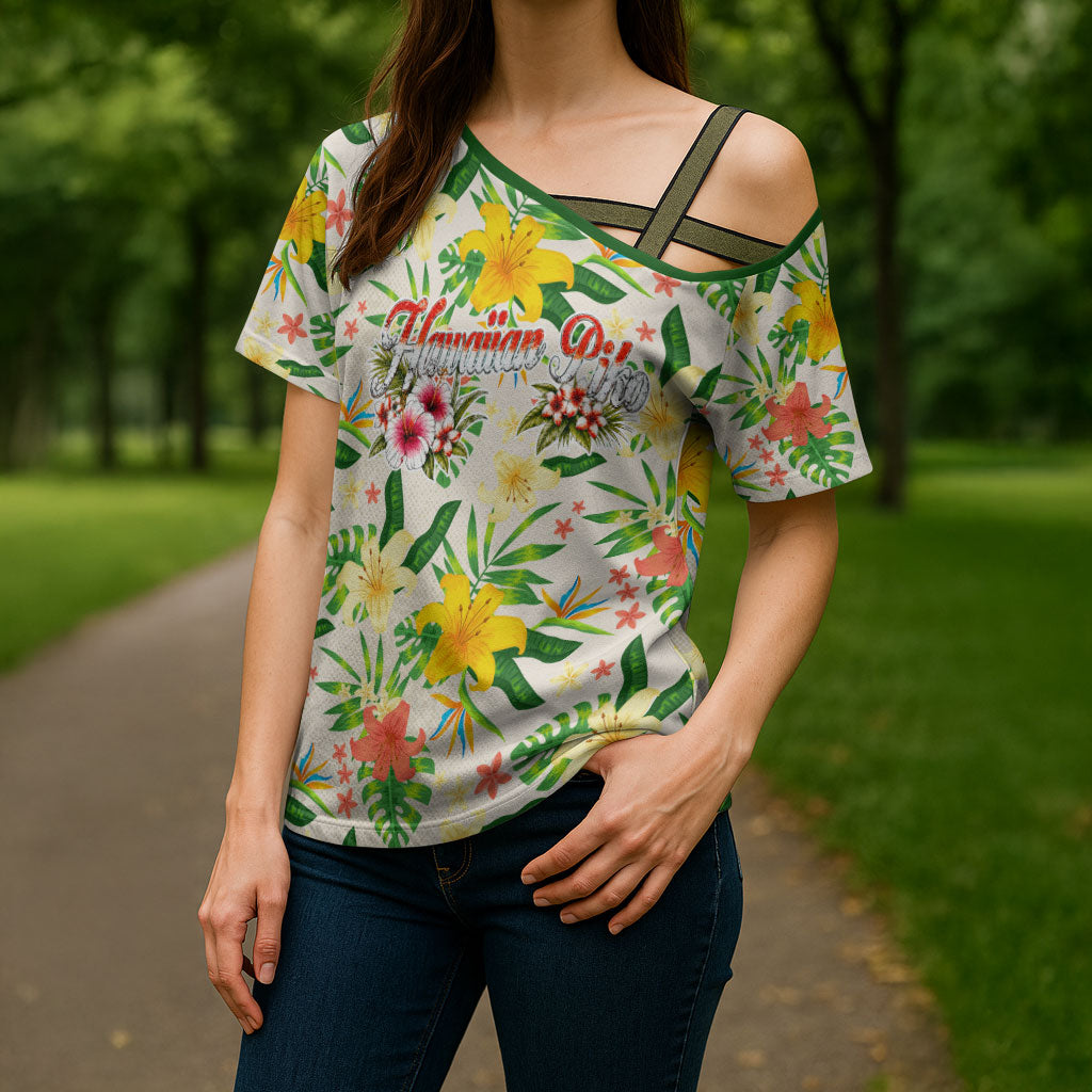 Hawaiian Piko Threads Of Paradise Aloha Cross Shoulder Shirt Tropical Hibiscus Plumeria TS04 - Polynesian Pride