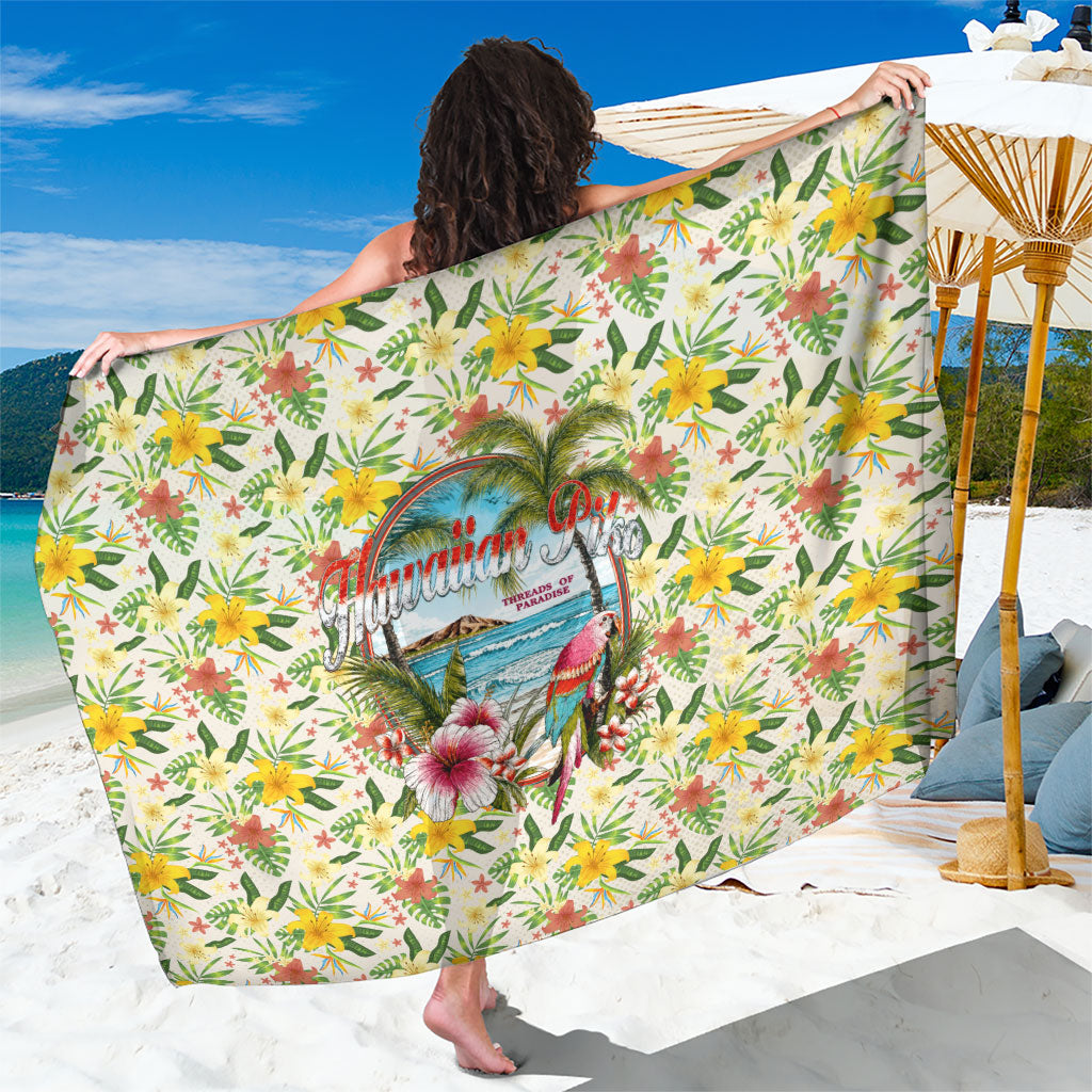 Hawaiian Piko Threads Of Paradise Aloha Sarong Tropical Hibiscus Plumeria TS04 One Size 44 x 66 inches White Green - Polynesian Pride