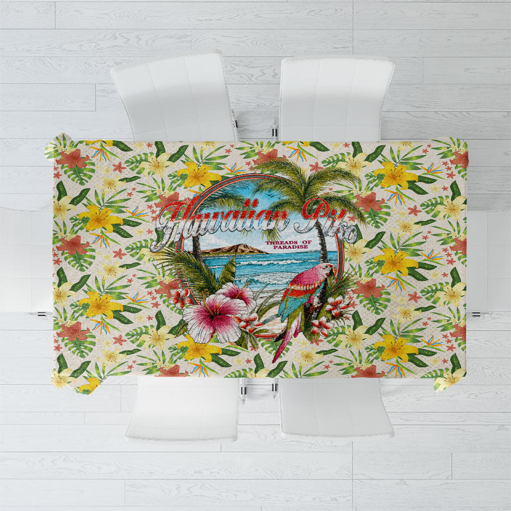 Hawaiian Piko Threads Of Paradise Aloha Tablecloth Tropical Hibiscus Plumeria TS04 White Green - Polynesian Pride