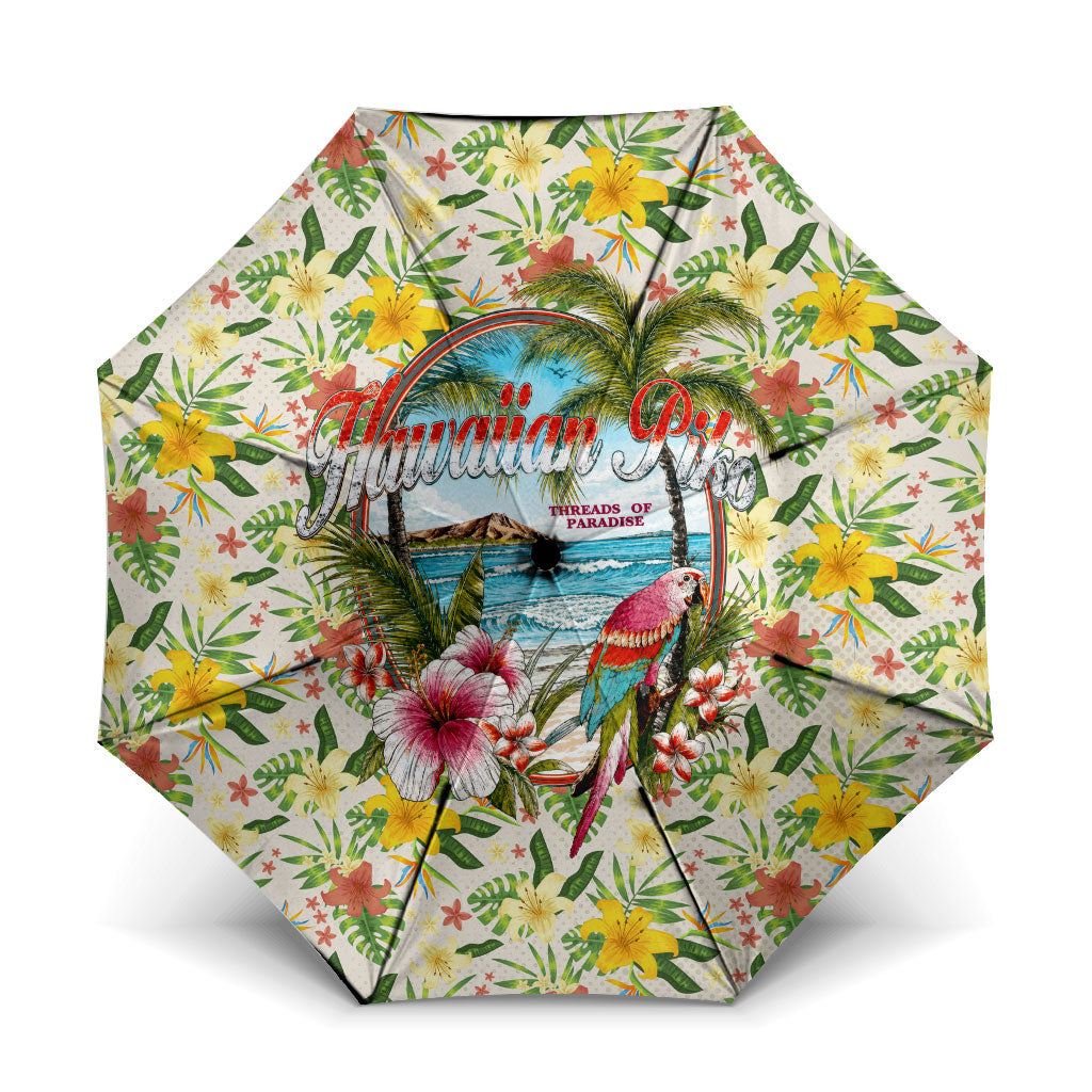 Hawaiian Piko Threads Of Paradise Aloha Umbrella Tropical Hibiscus Plumeria TS04 One Size Folded 11.42 inch Opened Diameter 37.4 inch White Green - Polynesian Pride