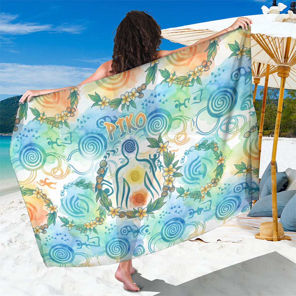 Hawaiian Piko Cultural Pride Aloha Sarong Watercolor Spiral Art - Tropical Plumeria Lei Garland TS04 One Size 44 x 66 inches White Blue - Polynesian Pride